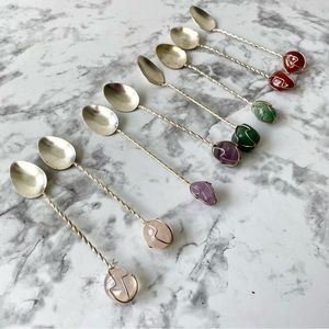 LAST CHANCE SALE! SET OF 8 Vintage Demitasse Spoons Gemstones Teaspoons